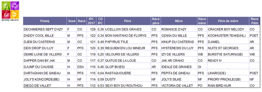 Indices Poneys 4 ans CCE - Poney As