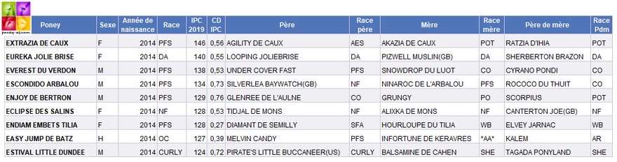 Indices poneys CCE 2019