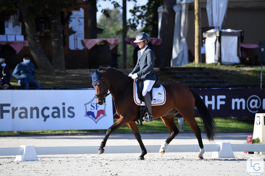 Le poney de selle Allemand Dude, monté par Corentin Pottier, est sacré champion des 4 ans - ph. Les Garennes