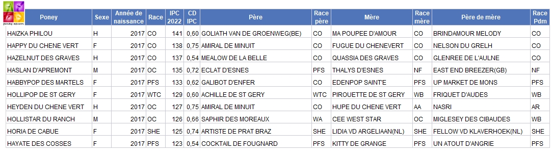 IPC 2022 des poneys de 5 ans