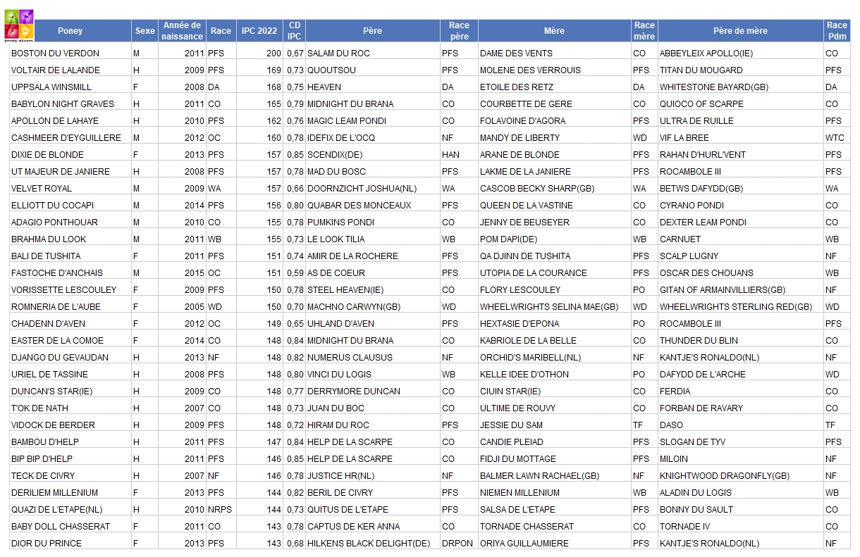 IPC 2022 des poneys de 7 ans et plus